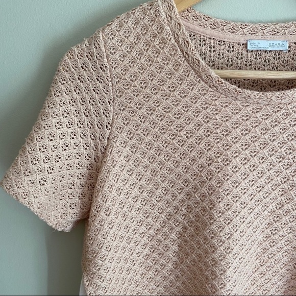 ZARA Pink & White Layered Short Sleeve Knit Top - Picture 6 of 6